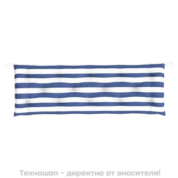 Възглавници за външни пейки 2 бр синьо-бели 150x50x7 см плат