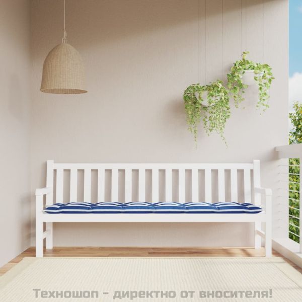 Възглавница за градинска пейка синьо/бяло райе 200x50x7 см плат