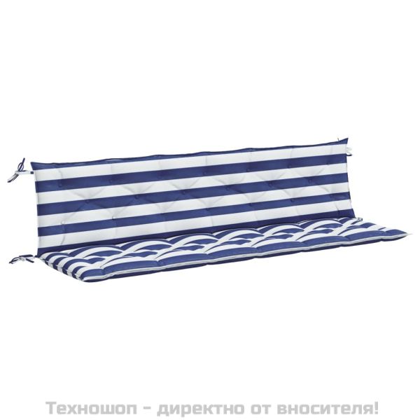 Възглавници за външни пейки 2 бр синьо-бели 200x50x7 см плат