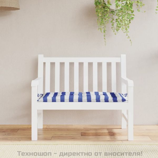 Възглавница за градинска пейка синьо/бяло райе 110x50x7 см плат