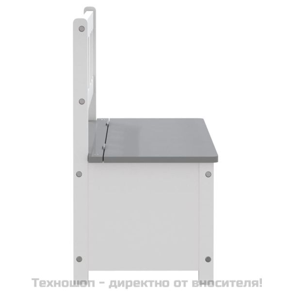 Детска пейка за съхранение, бяло и сиво, 60x30x55 см, МДФ