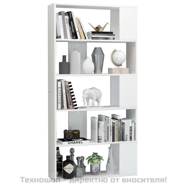 Библиотека/разделител за стая, бял гланц, 80x24x159 см