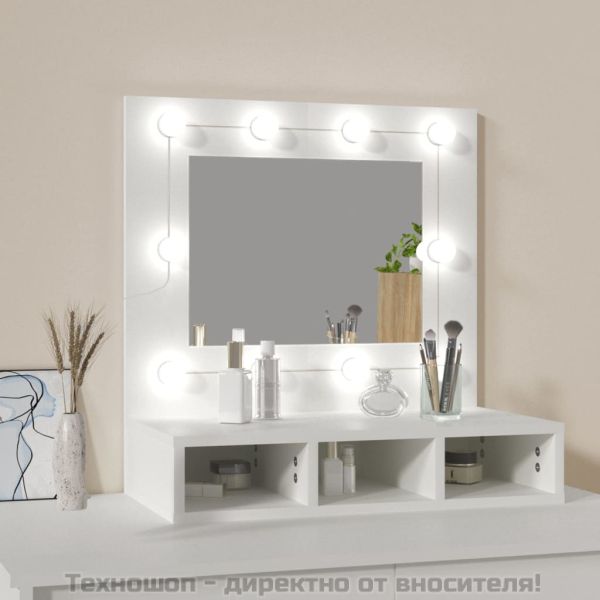 Огледален шкаф с LED, бял, 60x31,5x62 см