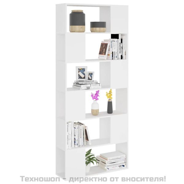 Библиотека/разделител за стая бяла 80x24x186 см инженерно дърво