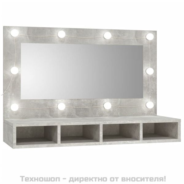 Огледален шкаф с LED, бетонно сив, 90x31,5x62 см