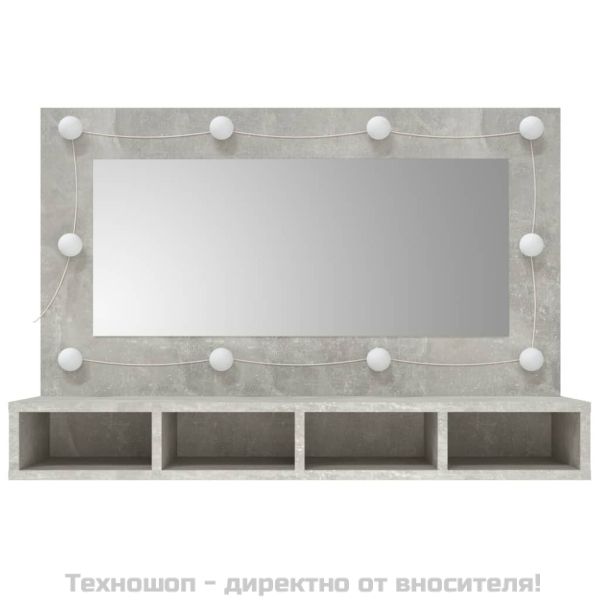 Огледален шкаф с LED, бетонно сив, 90x31,5x62 см