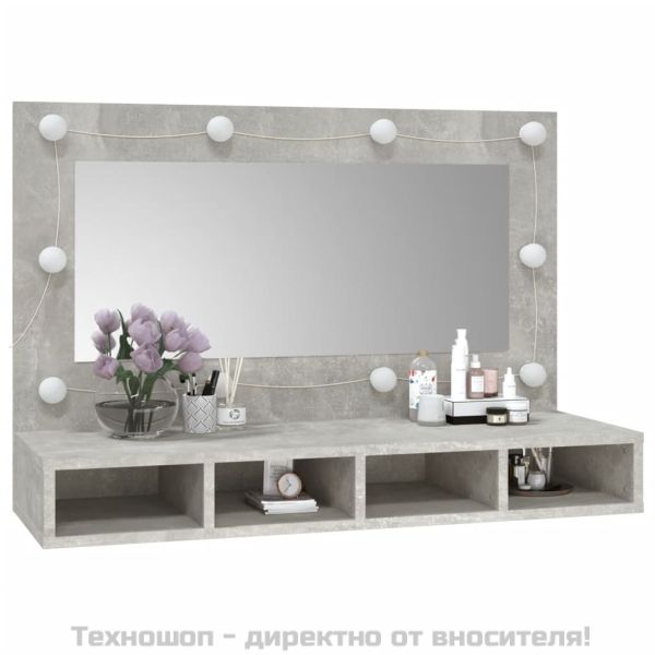 Огледален шкаф с LED, бетонно сив, 90x31,5x62 см
