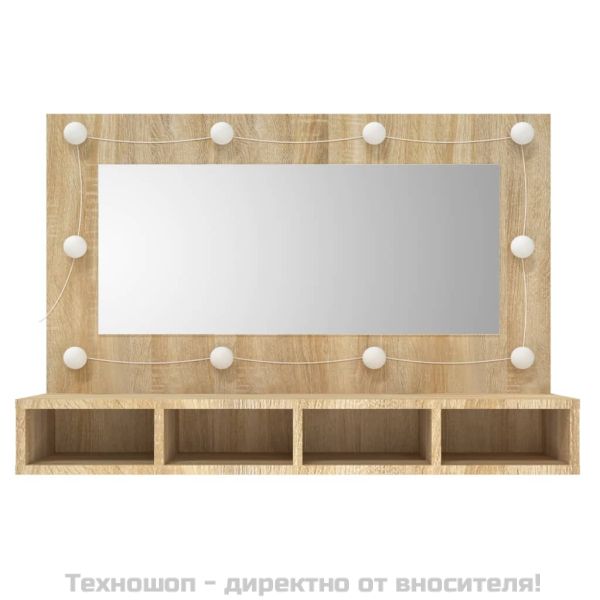 Огледален шкаф с LED, сонома дъб, 90x31,5x62 см