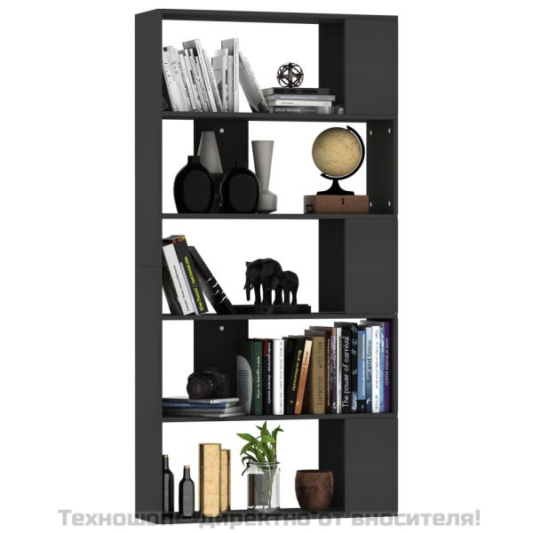 Разделител за стая, черен, 80x24x159 см, инженерно дърво