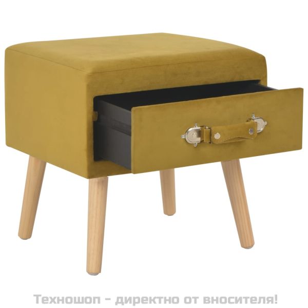 Нощно шкафче, цвят горчица, 40x35x40 см, кадифе