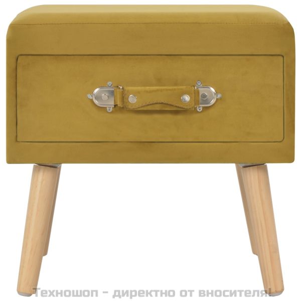 Нощно шкафче, цвят горчица, 40x35x40 см, кадифе