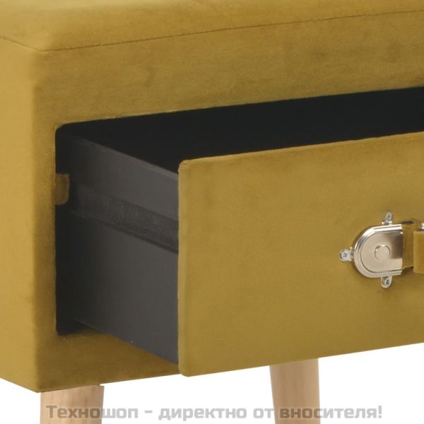 Нощно шкафче, цвят горчица, 40x35x40 см, кадифе