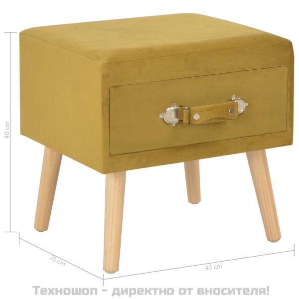 Нощно шкафче, цвят горчица, 40x35x40 см, кадифе