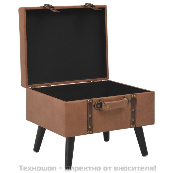 Табуретка за съхранение, 40 см, кафява, изкуствена кожа