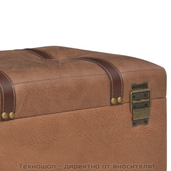 Табуретка за съхранение, 40 см, кафява, изкуствена кожа