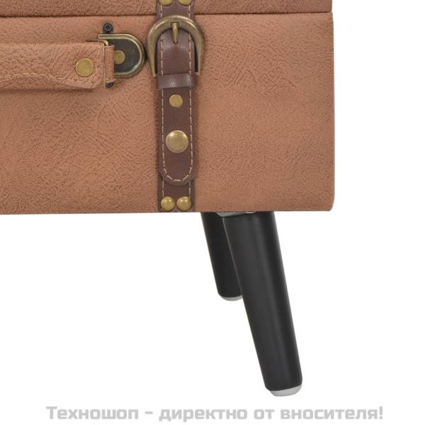 Табуретка за съхранение, 40 см, кафява, изкуствена кожа