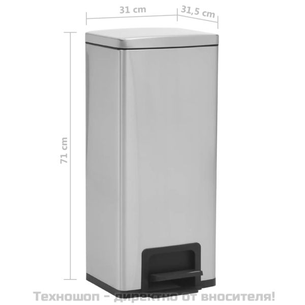 Кош за боклук с педал без пръстови отпечатъци 30 л сребро инокс