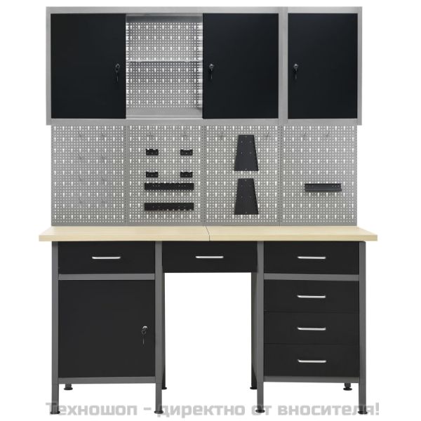 Работна маса с четири стенни панела и два шкафа