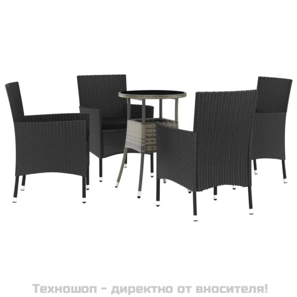 Градински бистро комплект с възглавници 5 части черен полиратан