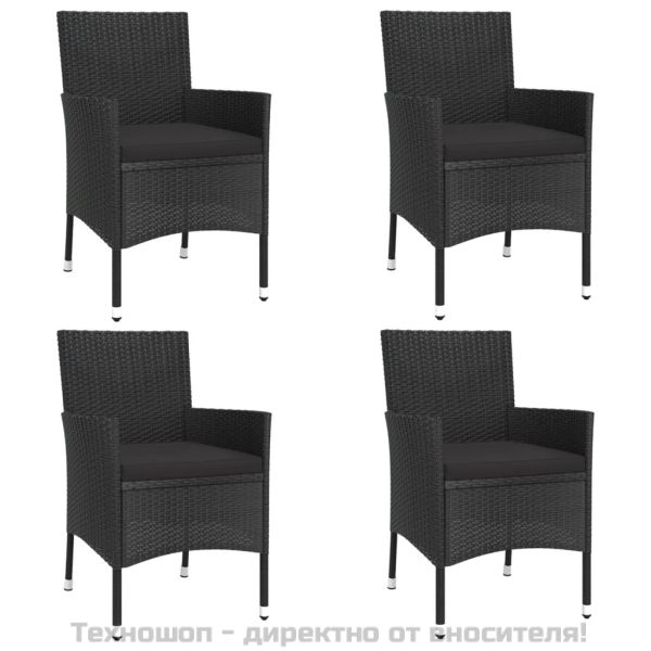 Градински бистро комплект с възглавници 5 части черен полиратан