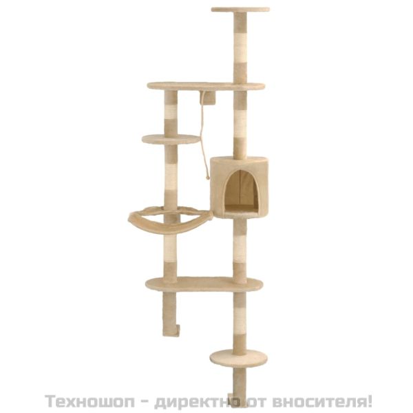 Котешко дърво със сизален стълб, стенен монтаж, 194 см, бежово