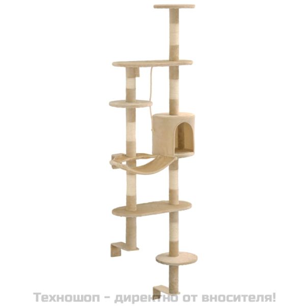 Котешко дърво със сизален стълб, стенен монтаж, 194 см, бежово