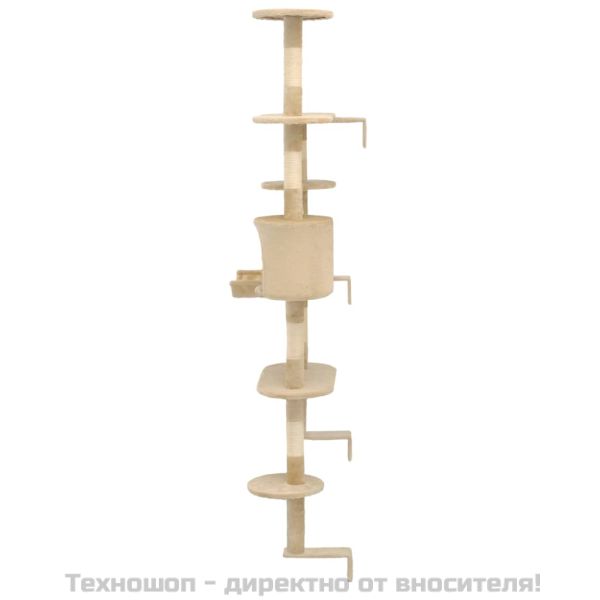 Котешко дърво със сизален стълб, стенен монтаж, 194 см, бежово