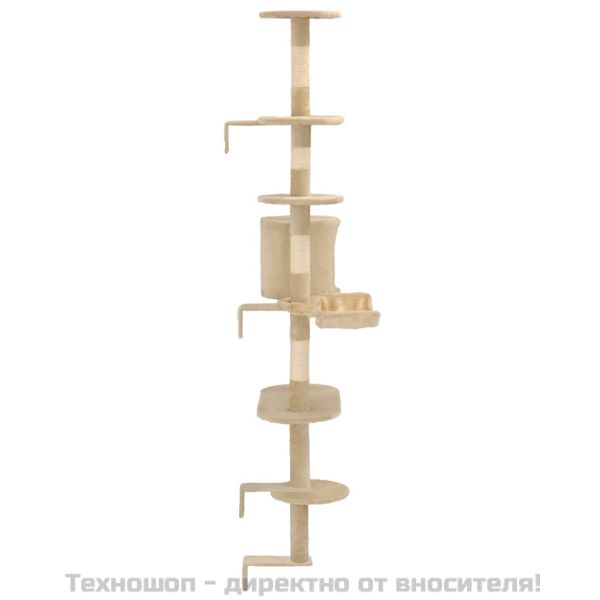 Котешко дърво със сизален стълб, стенен монтаж, 194 см, бежово