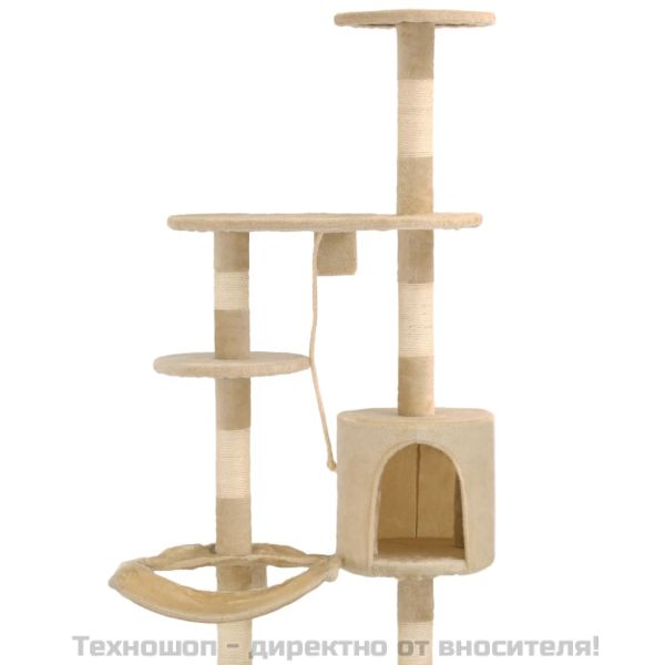 Котешко дърво със сизален стълб, стенен монтаж, 194 см, бежово