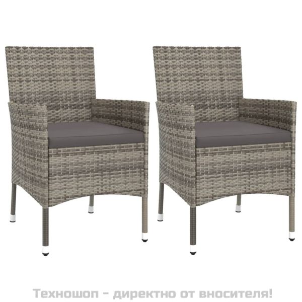 Градински бистро комплект с възглавници 3 части сив полиратан