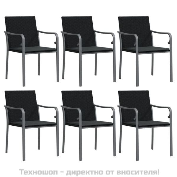 Градински стол с възглавници 6 бр черни 56x59x84 см полиратан