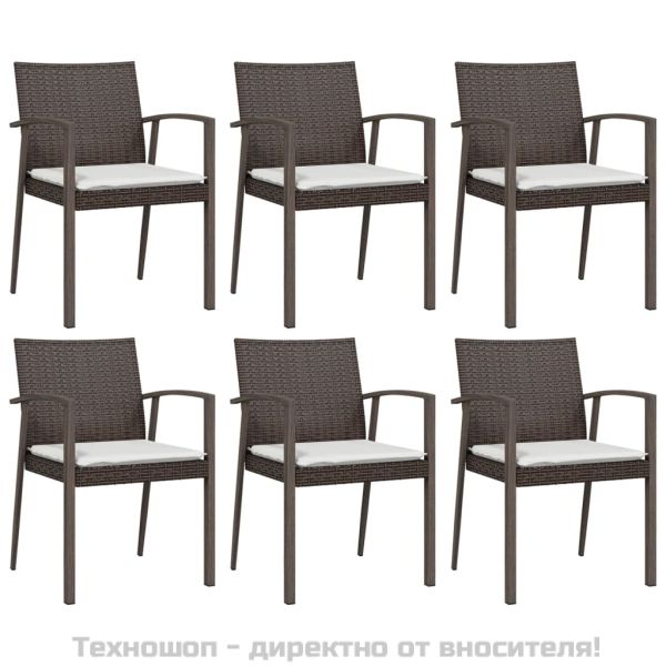 Градински стол с възглавници 6 бр кафяв 56,5x57x83 см полиратан