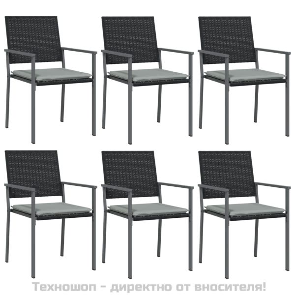 Градински стол с възглавници 6 бр черни 54x62,5x89 см полиратан