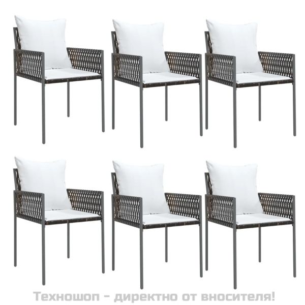 Градински стол с възглавници 6 бр кафяви 54x61x83 см полиратан