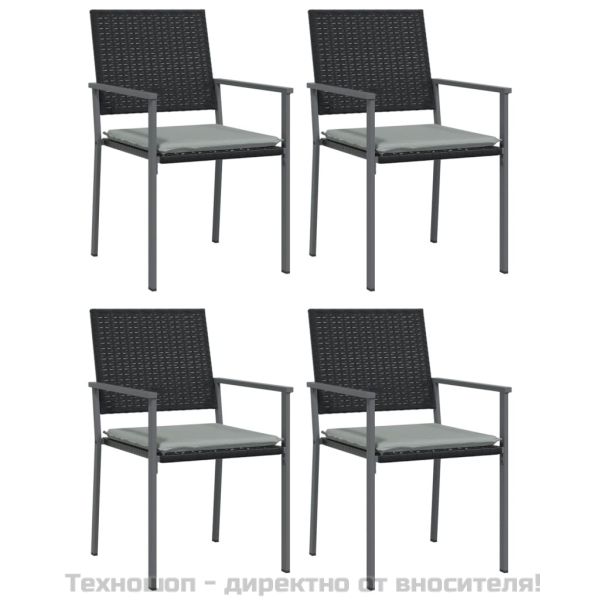 Градински стол с възглавници 4 бр черни 54x62,5x89 см полиратан