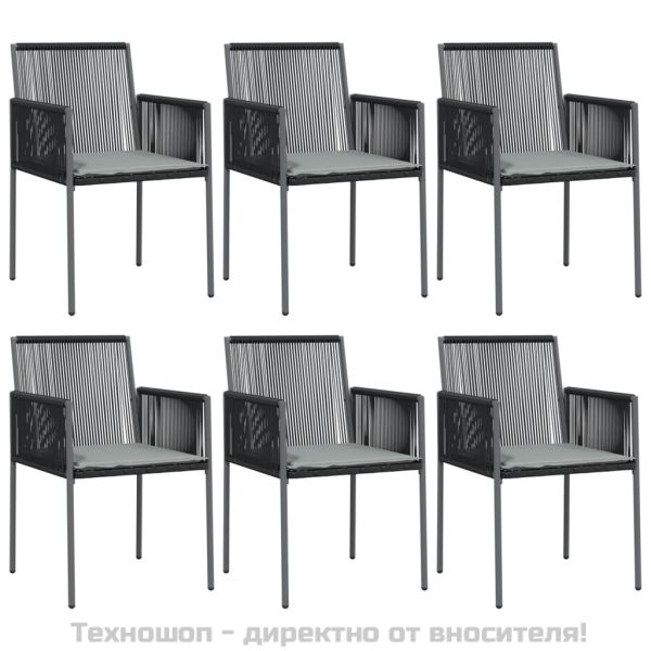 Външен стол с възглавници 6 бр черни 54x60,5x83,5 см полиратан