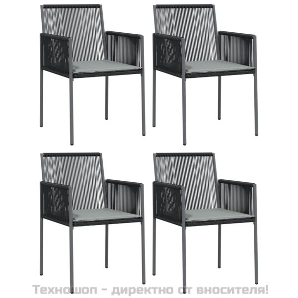 Външен стол с възглавници 4 бр черни 54x60,5x83,5 см полиратан