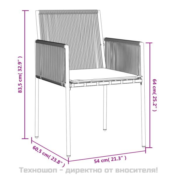 Външен стол с възглавници 4 бр черни 54x60,5x83,5 см полиратан