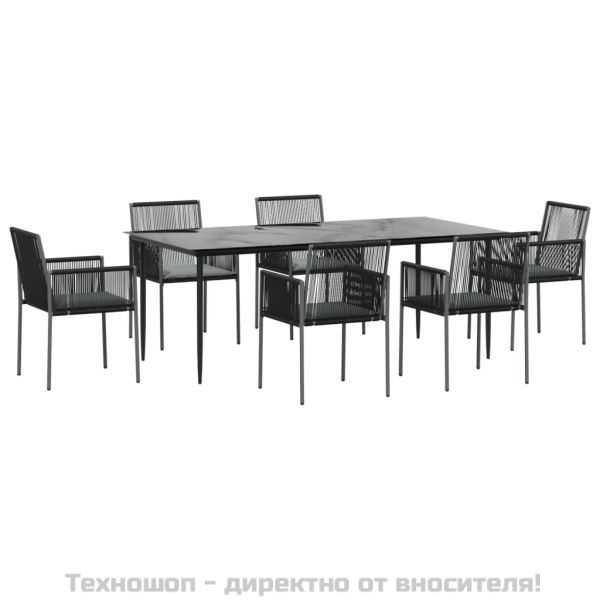 Градински комплект 7 части с подложки черен полиратан и стомана