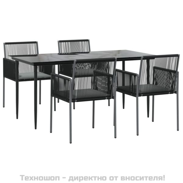 Градински комплект 5 части с подложки черен полиратан и стомана