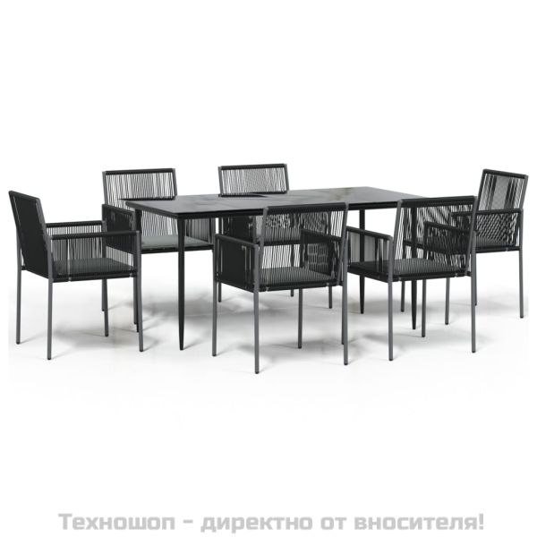 Градински комплект 7 части с подложки черен полиратан и стомана