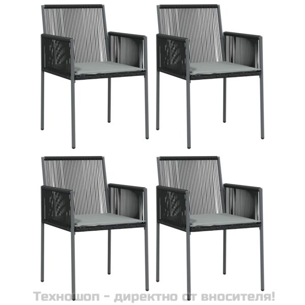 Градински комплект 5 части с подложки черен полиратан и стомана