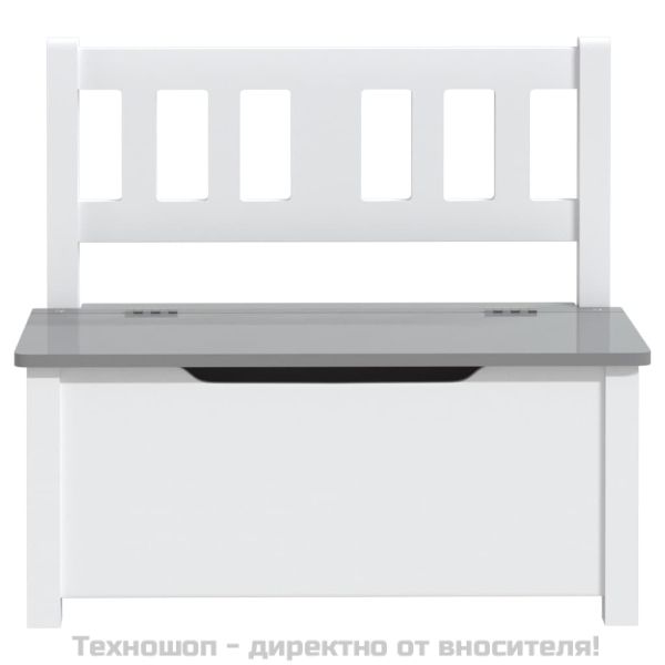 Детска пейка за съхранение, бяло и сиво, 60x30x55 см, МДФ
