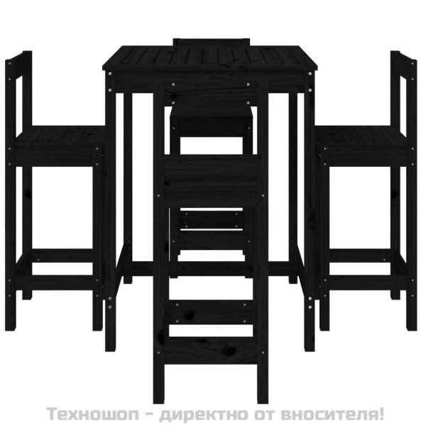 Градински бар комплект от 5 части, черен, масивно дърво бор