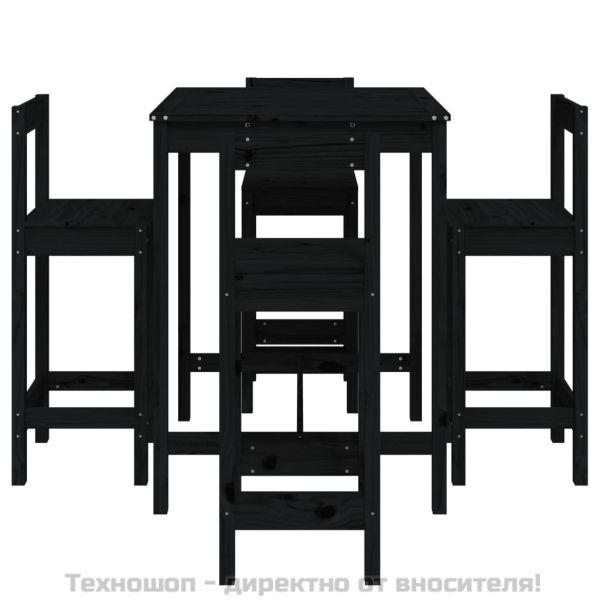 Градински бар комплект от 5 части, черен, масивно дърво бор