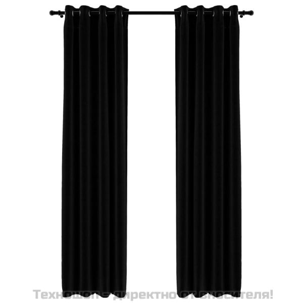 Затъмняващи завеси имитация лен с отвори 2 бр черни 140x225 см