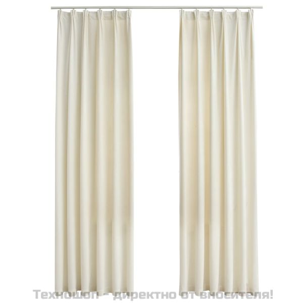 Затъмняващи завеси с куки, 2 бр, кадифе, кремави, 140x245 см