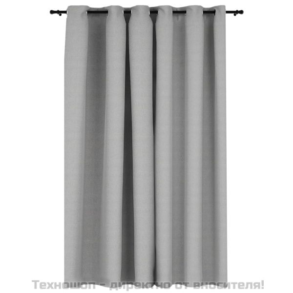 Затъмняваща завеса с пръстени имитация лен сива 290x245 см