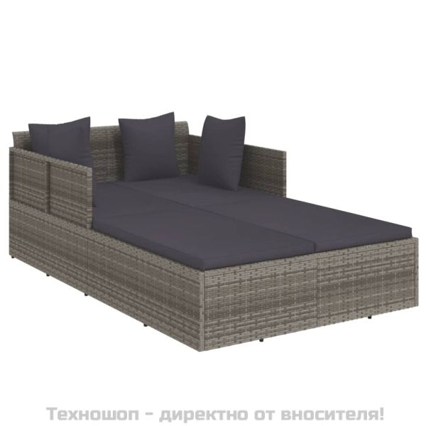 Шезлонг с възглавници, сив, 182x118x63 см, полиратан