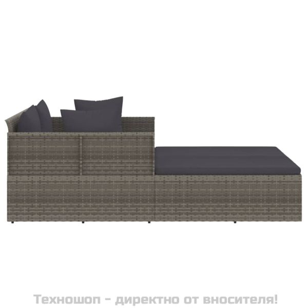 Шезлонг с възглавници, сив, 182x118x63 см, полиратан